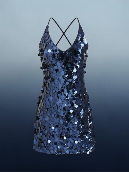 None Dresses & Skirts - Sequin Mini Dress in Blue with Criss Cross Back - NWT
